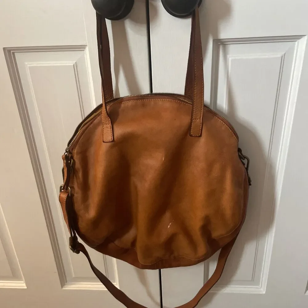 Sundance Made In Italy Woven Leather Round Bag Crossbody Purse In Brown RARE